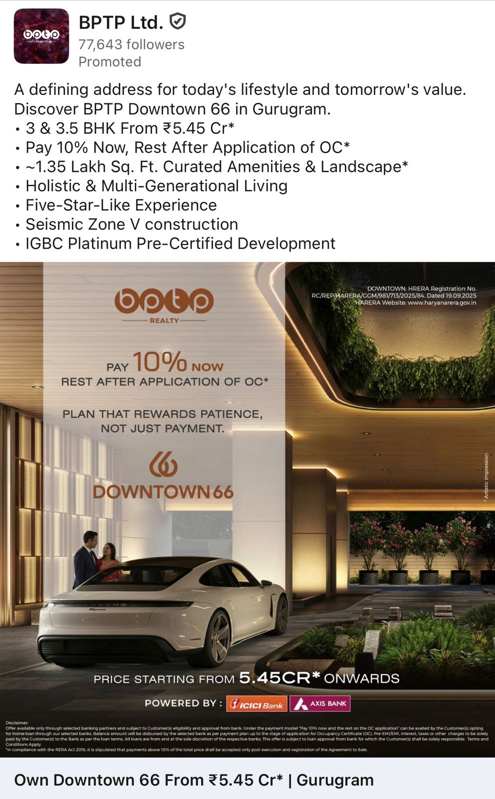 Discover BPTP Downtown 66 in Gurugram || Pay 10% Now, Rest Later || Luxury Living at BPTP Downtown 66 Update