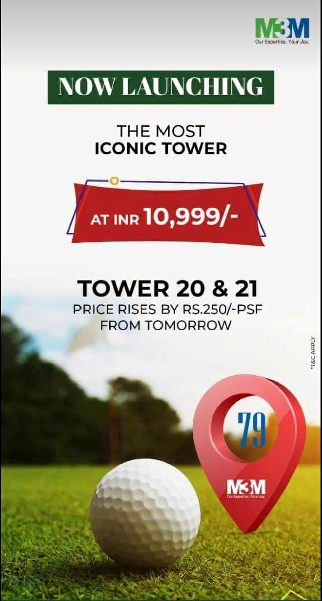 Now launching the most iconic tower Rs 10999 per sqft at M3M Golf Estate Phase 2, Gurgaon Update