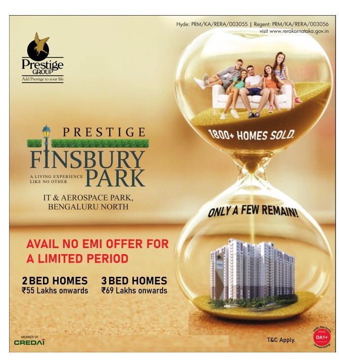 Avail no EMI offer for a limited period at Prestige FInsbury Park, Bangalore Update