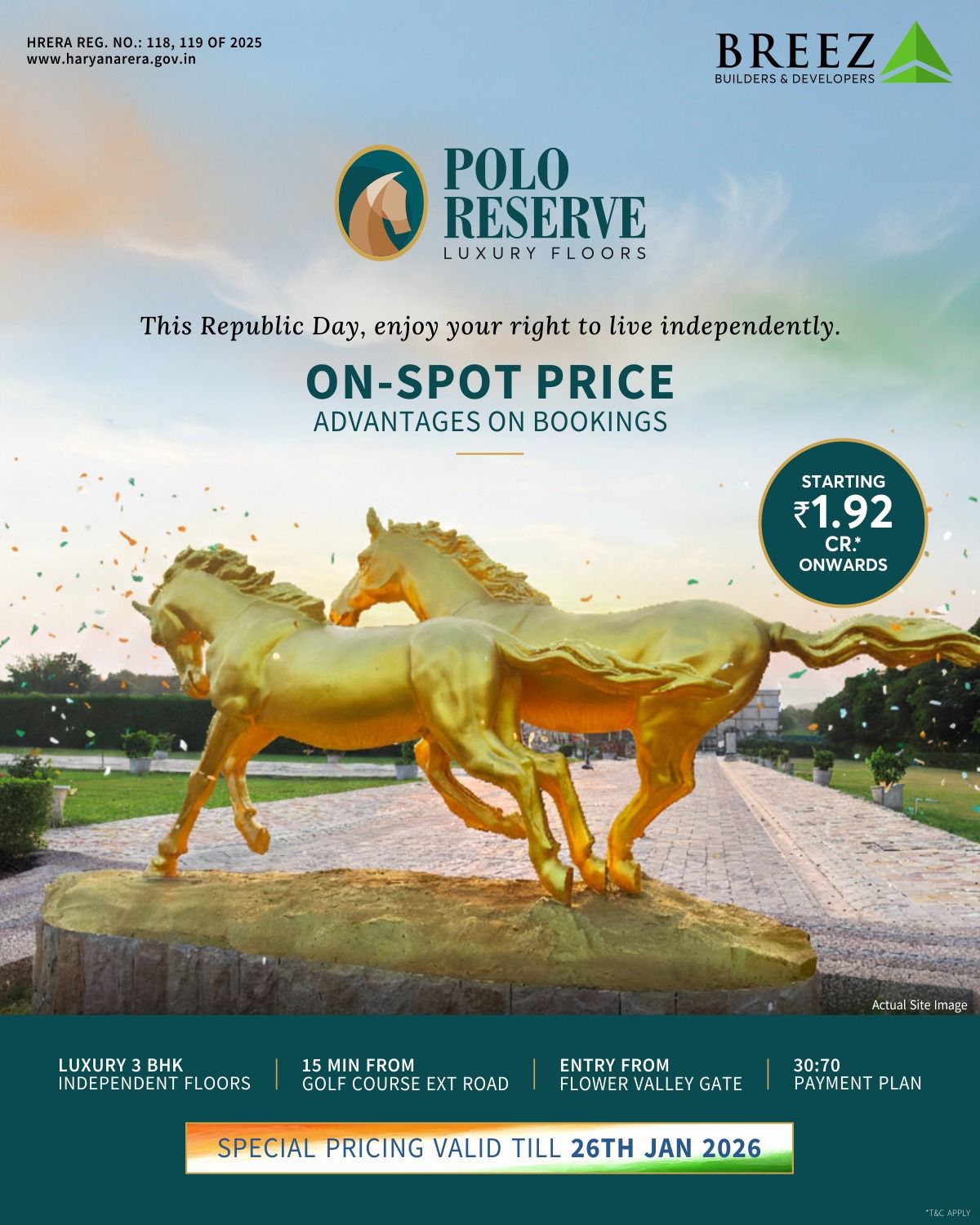 Polo Reserve Luxury Floors: Starting ₹1.92 Cr* Onwards, Special Pricing till 26th Jan 2026, Breez Builders, Golf Course Ext Road Update