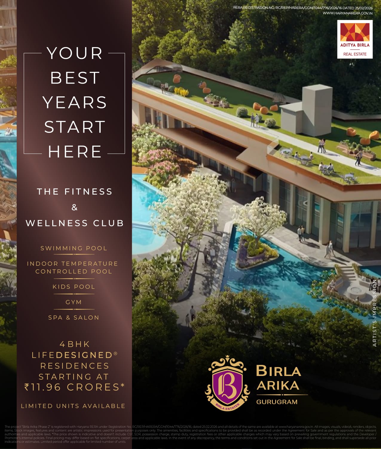 Discover 4BHK Lifedesigned Residences at Birla Arika || Explore The Fitness & Wellness Club || Limited Units Available at ₹11.96 Cr in Gurugram Update