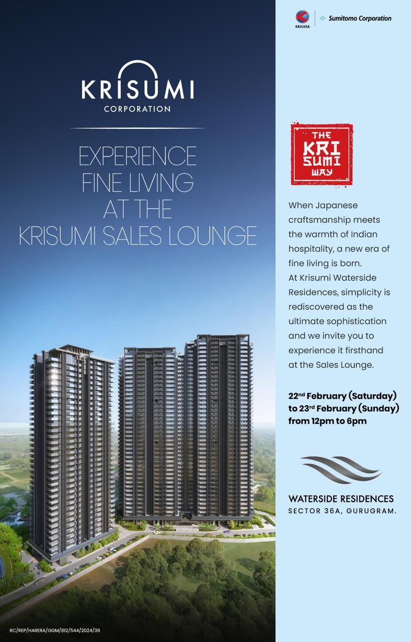 Discover Krisumi Waterside Residences, Gurugram, Visit on 22-23 Feb Update