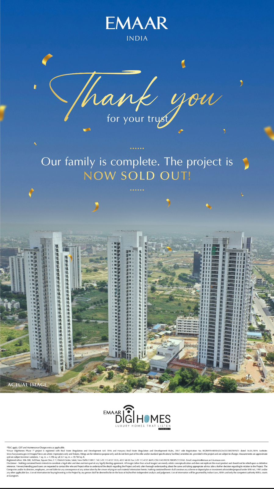 Now sold out at Emaar Digi Homes in Sector 62, Gurgaon Update
