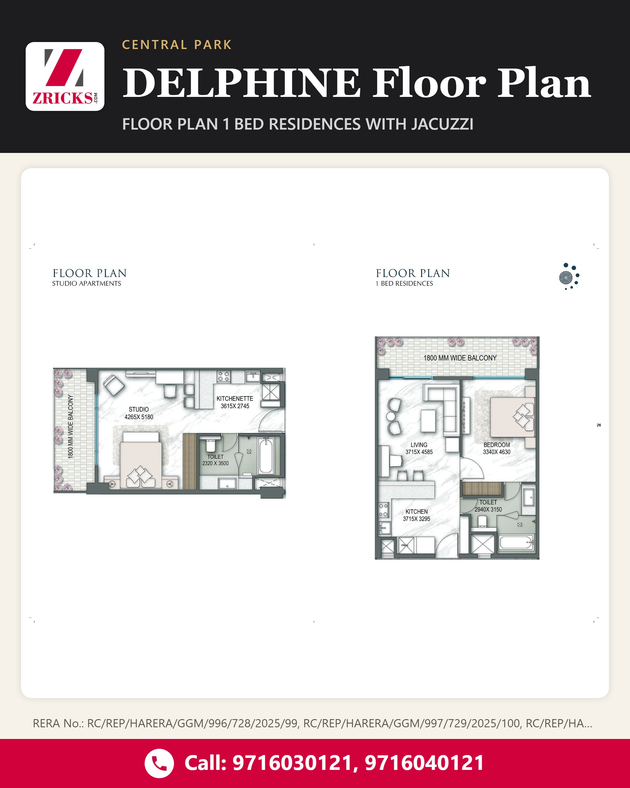 Central Park DELPHINE Floor Plan: 1 Bed Residences With Jacuzzi Update