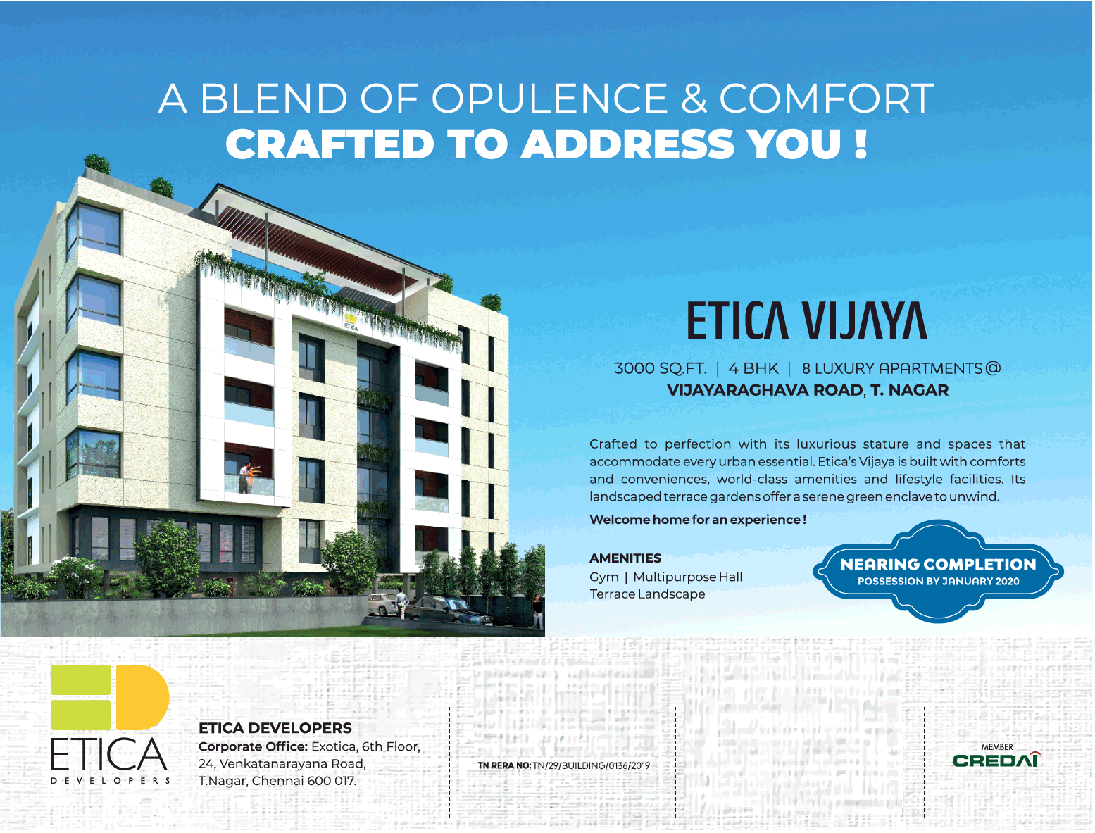 4 BHK luxury apartment at Etica Vijiya, Chennai Update