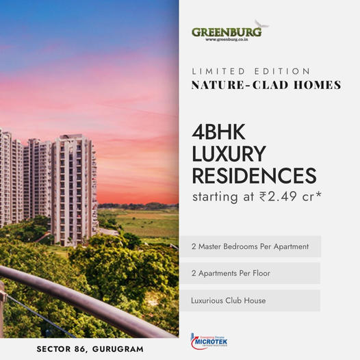 Book 4 BHK luxury residences starting Rs 2.49 Cr at Microtek Greenburg in Sector 86 Gurgaon Update