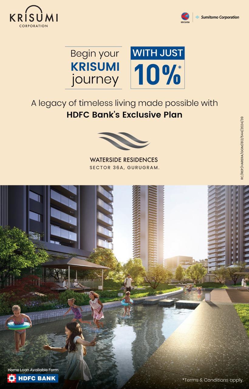 Start Your Krisumi Journey Today with Just 10% at Waterside Residences, Gurgaon Update
