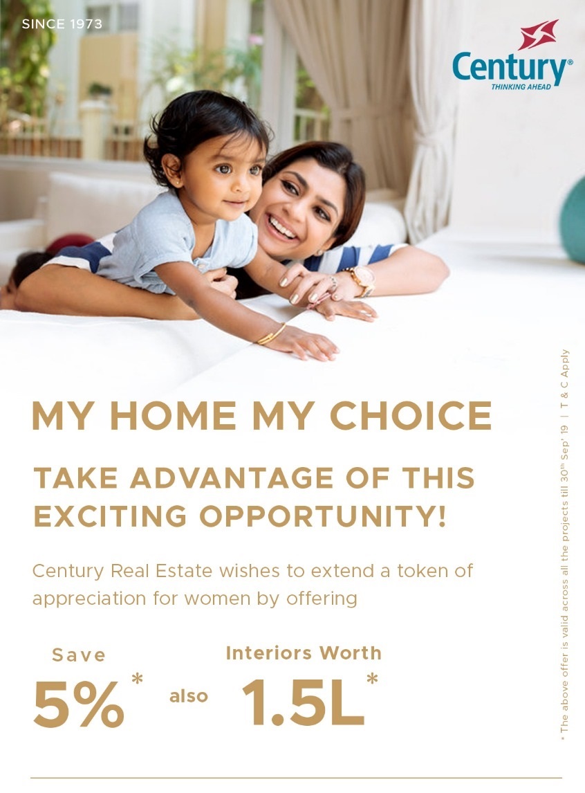 Century Real Estate offers 5% discount for women on all projects in Bangalore Update