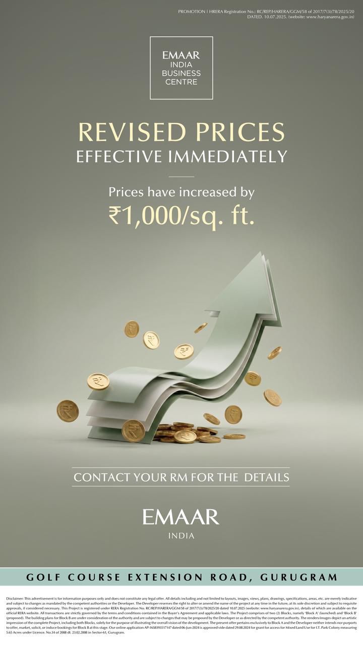Price Update for Emaar India Business Centre || Immediate Price Increase at Emaar India || Revised Prices Announced for Emaar India Business Centre Update
