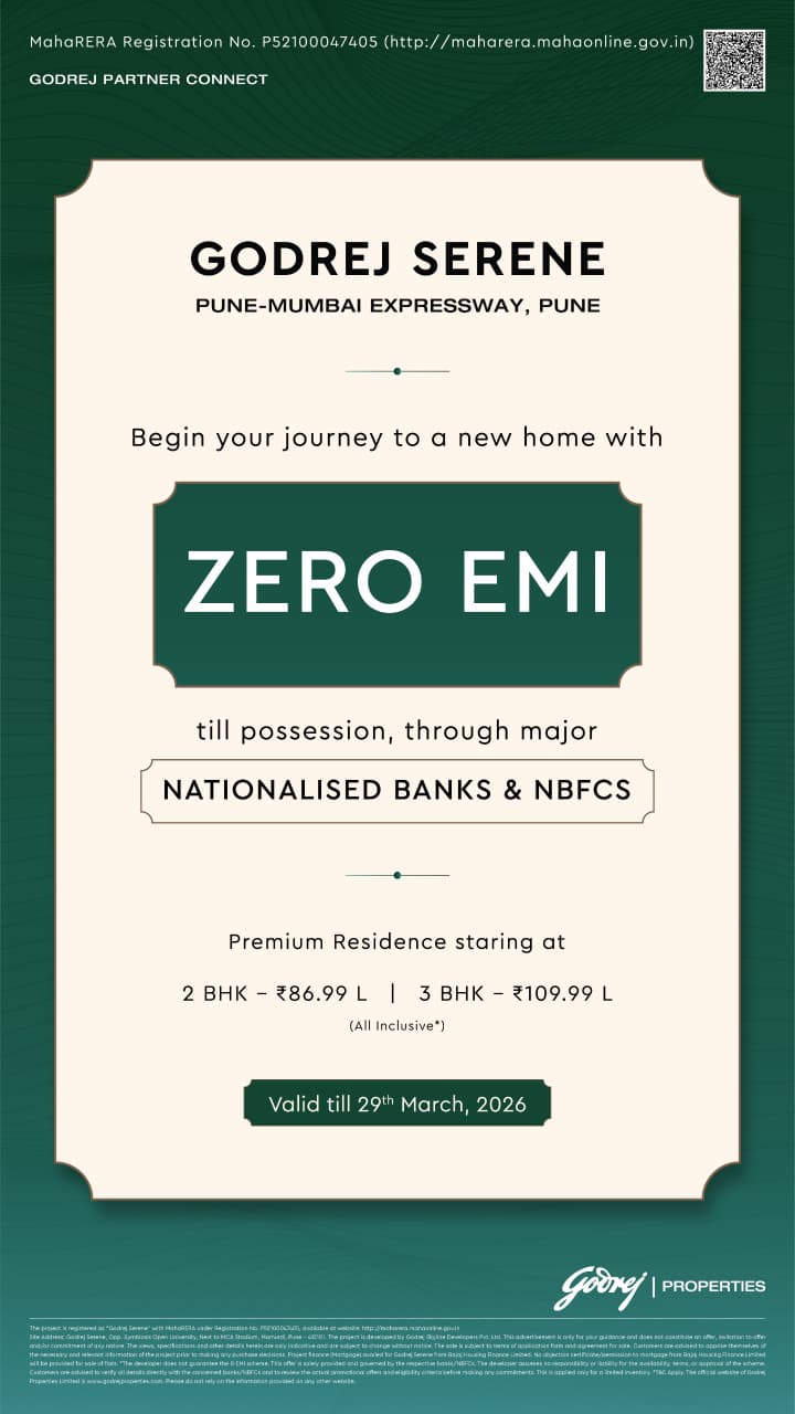 Zero EMI Offer at Godrej Serene || Buy Your Dream Home with Zero EMI || Secure Your Home Now on Pune-Mumbai Expressway Update