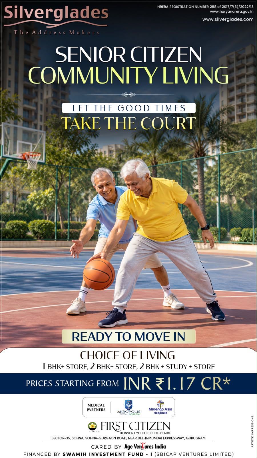Explore Senior Citizen Living at Silverglades || Ready to Move in at First Citizen, Sohna || Discover Luxury Living for Seniors Starting at INR 1.17 Cr photo 1