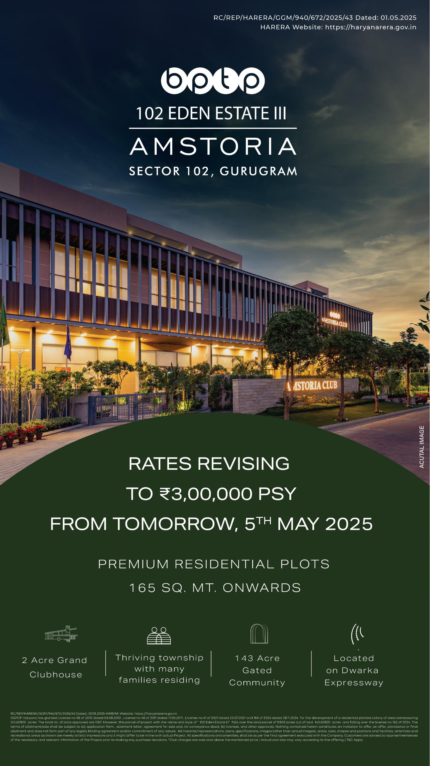 BPTP Amstoria, Sector 102 Gurgaon - Rates Revising to ₹3,00,000 PSY from 5th May 2025! Update