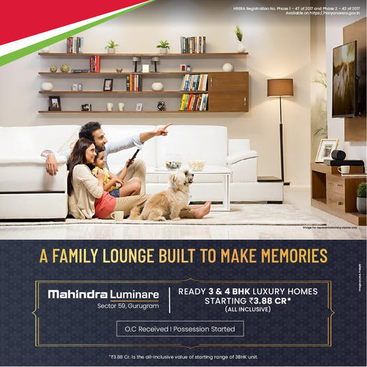 Mahindra Luminare Offering 3 & 4 BHK Luxury Homes @ 3.88 Cr.* at Sector 59 Gurgaon Update