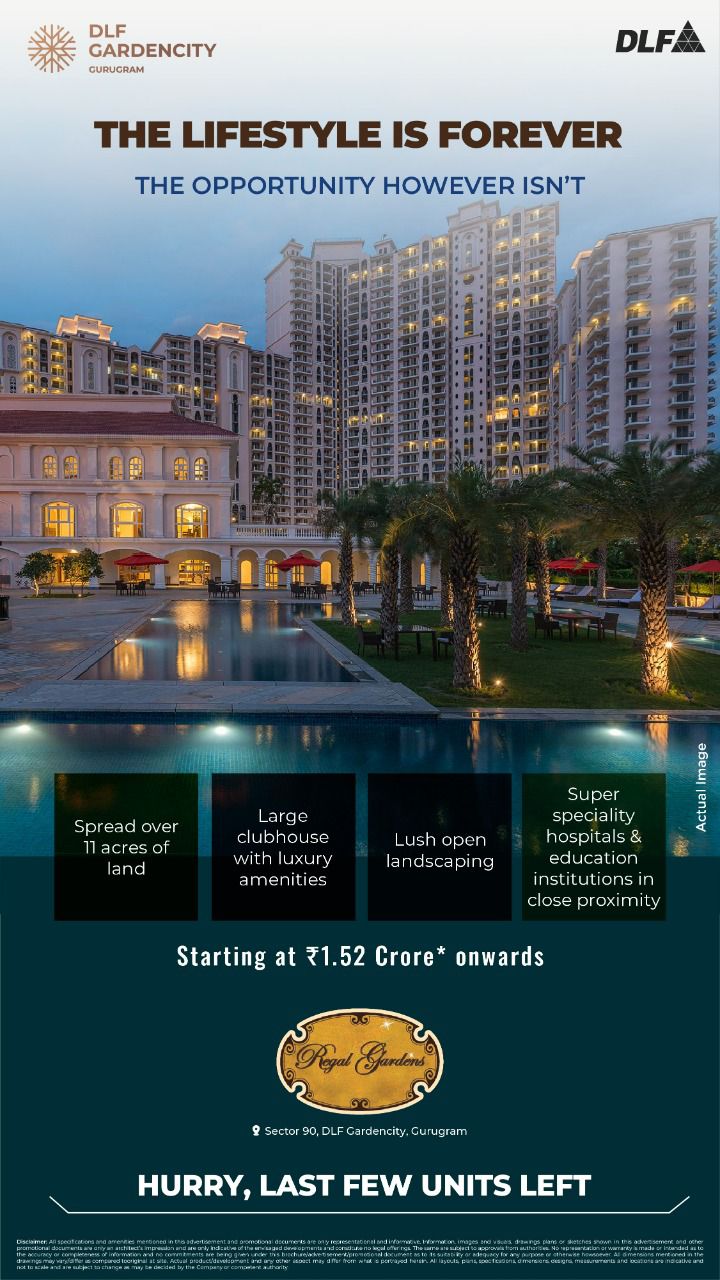 Hurry last few units left price starting Rs 1.52 Cr at DLF Regal Gardens in Sector 90, Gurgaon Update