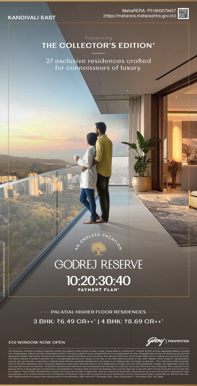 Explore Luxury Living at Godrej Reserve Kandivali East, 3 BHK Starts at ₹6.49 CR, 4 BHK at ₹8.69 CR Update