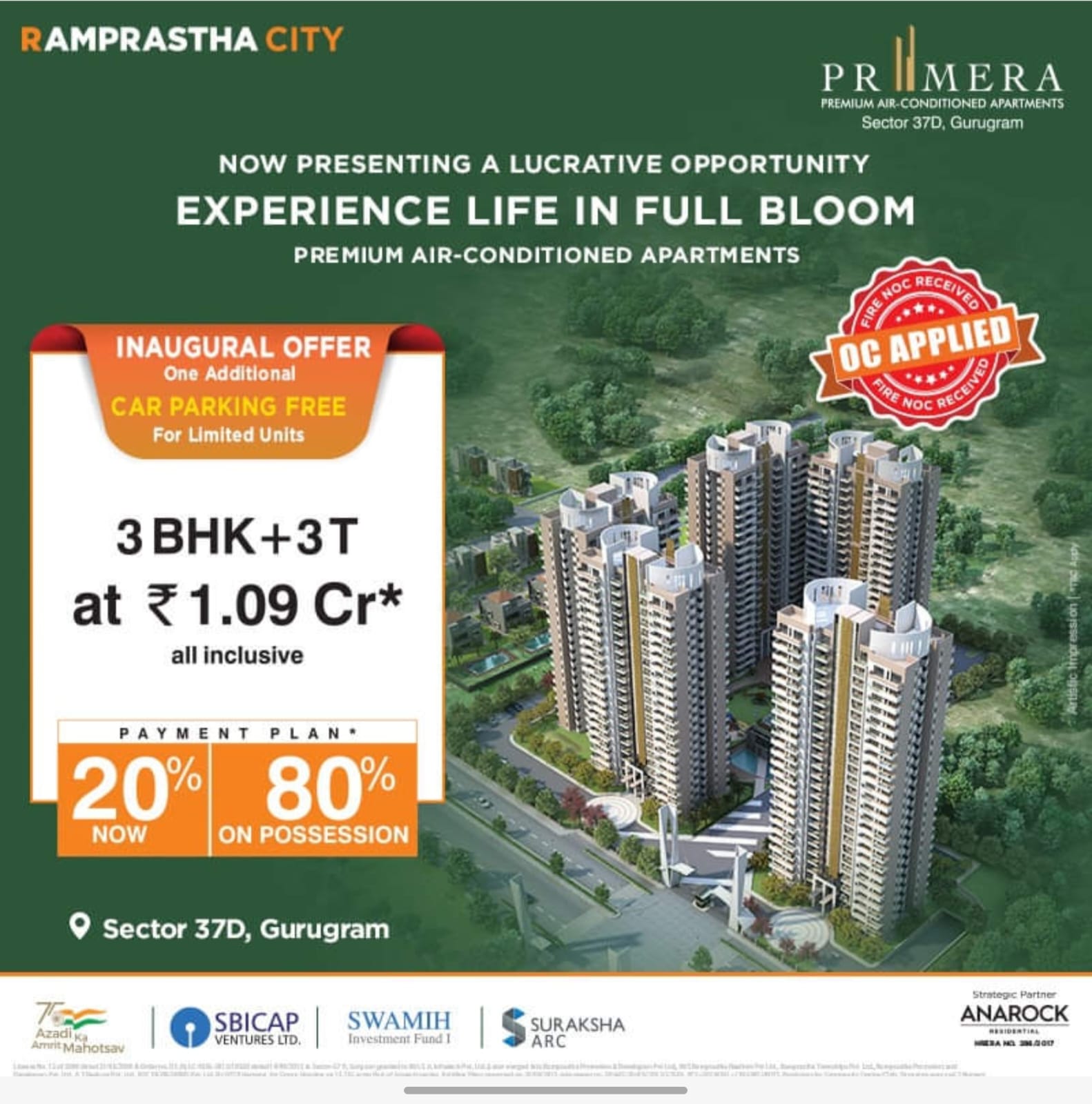 Payment plan 20% now and 80% on possession at Ramprastha Primera, Gurgaon Update