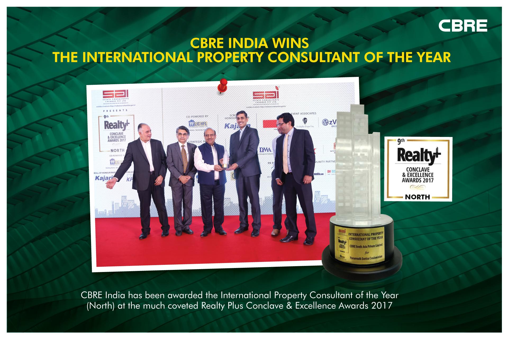 CBRE India awarded 'International Property Consultant of the Year' at Realty Plus Conclave & Excellence Awards 2017 Update