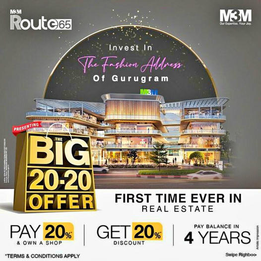 Pay 20% & own shop at M3M Route 65, Gurgaon Update