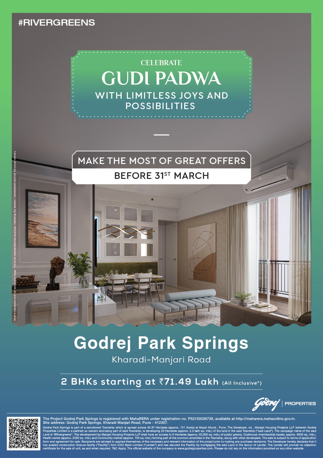 Gudi Padwa Offers, Godrej Park Springs, 2 BHKs from ₹71.49 Lakh, Kharadi-Manjari, Pune Update