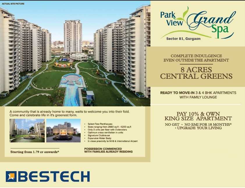 Pay 10% & Own king size apartment at Bestech Park View Grand Spa in Gurgaon Update