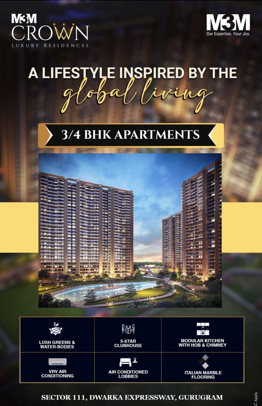 Luxurious 3 and 4 BHK apartments at M3M Crown in Dwarka Expressway, Gurgaon Update