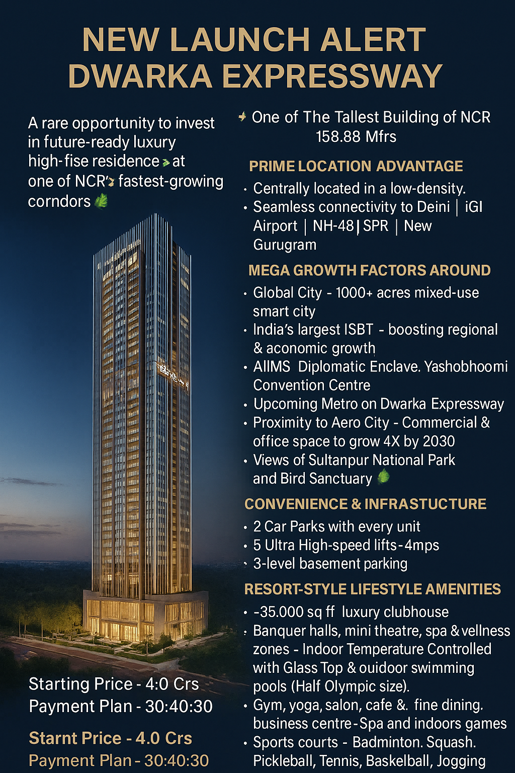 Invest in Luxury High-Rise Living at Dwarka Expressway, Starting at 4.0 Cr, Limited Offer! Update
