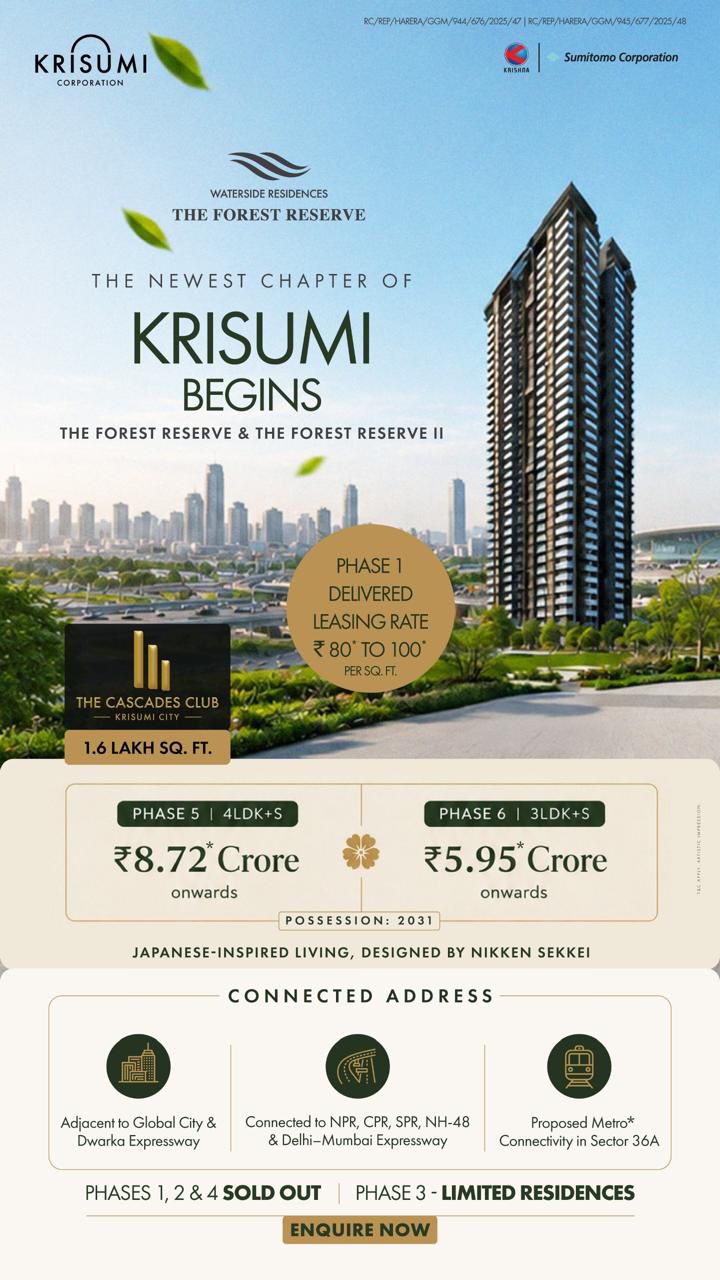 Discover The Forest Reserve, Krisumi City Launch || Explore New Phases at Krisumi, Gurgaon || Exclusive Units Available at The Forest Reserve Update