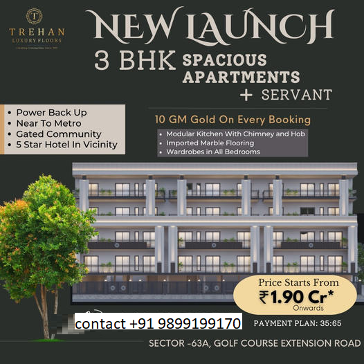Trehan Luxury Floors Unveils Spacious 3 BHK + Servant Apartments in Sector 63A, Gurgaon Update