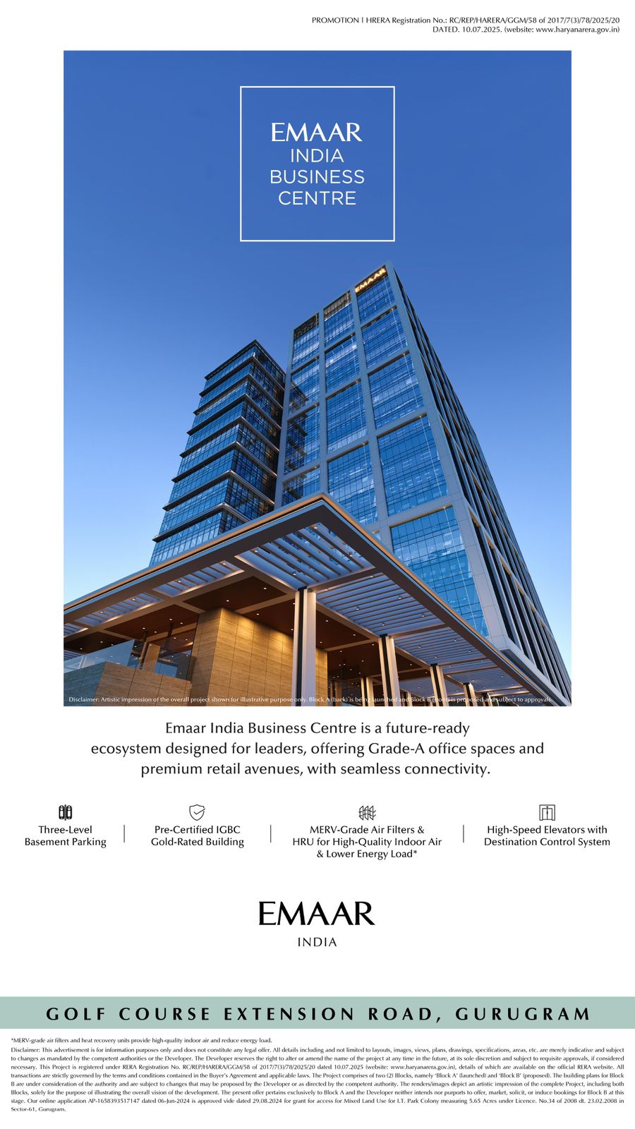 Explore Emaar India Business Centre on Golf Course Extension Road, Gurugram Update