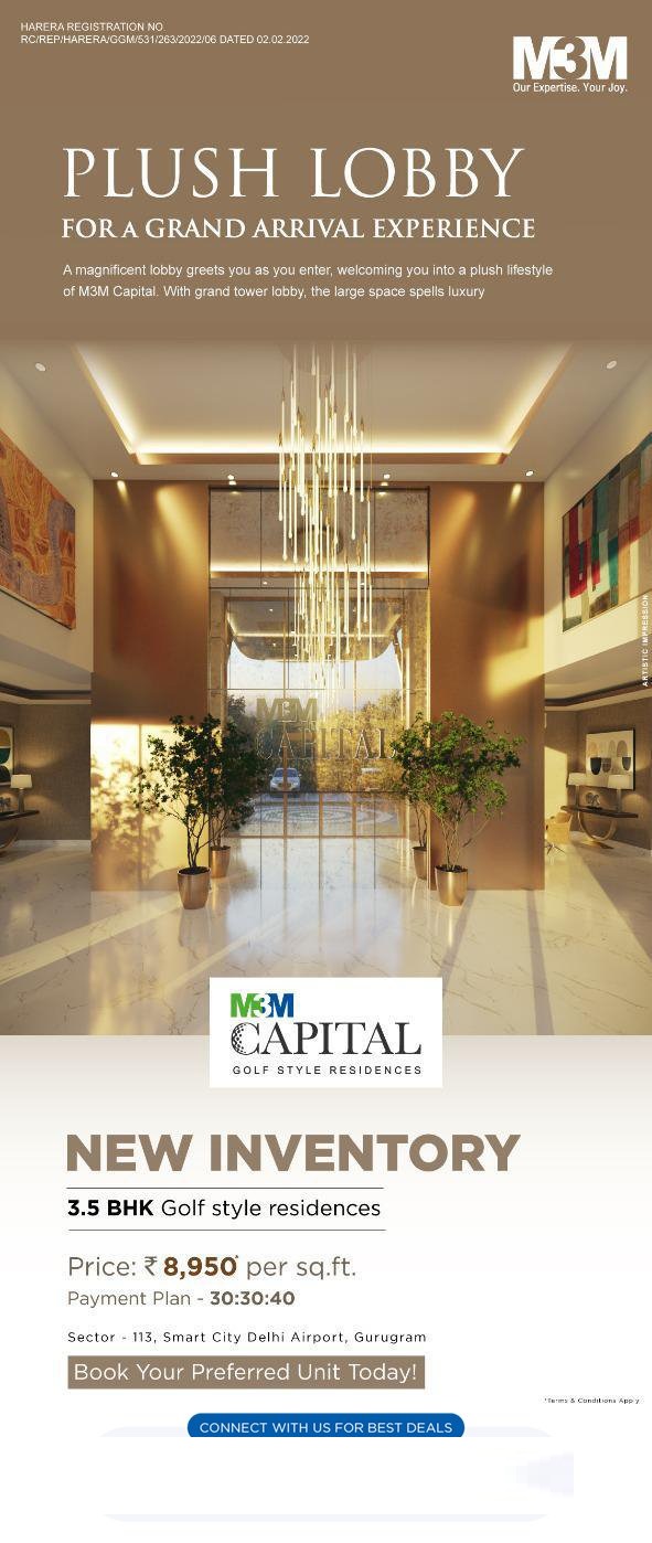 Plush lobby for a grand arrival experience at M3M Capital in Sector 113, Gurgaon Update