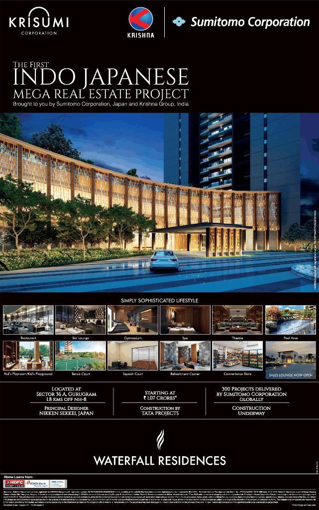Krisumi Waterfall Residences the first Indo Japanese mega real estate project in Gurgaon Update
