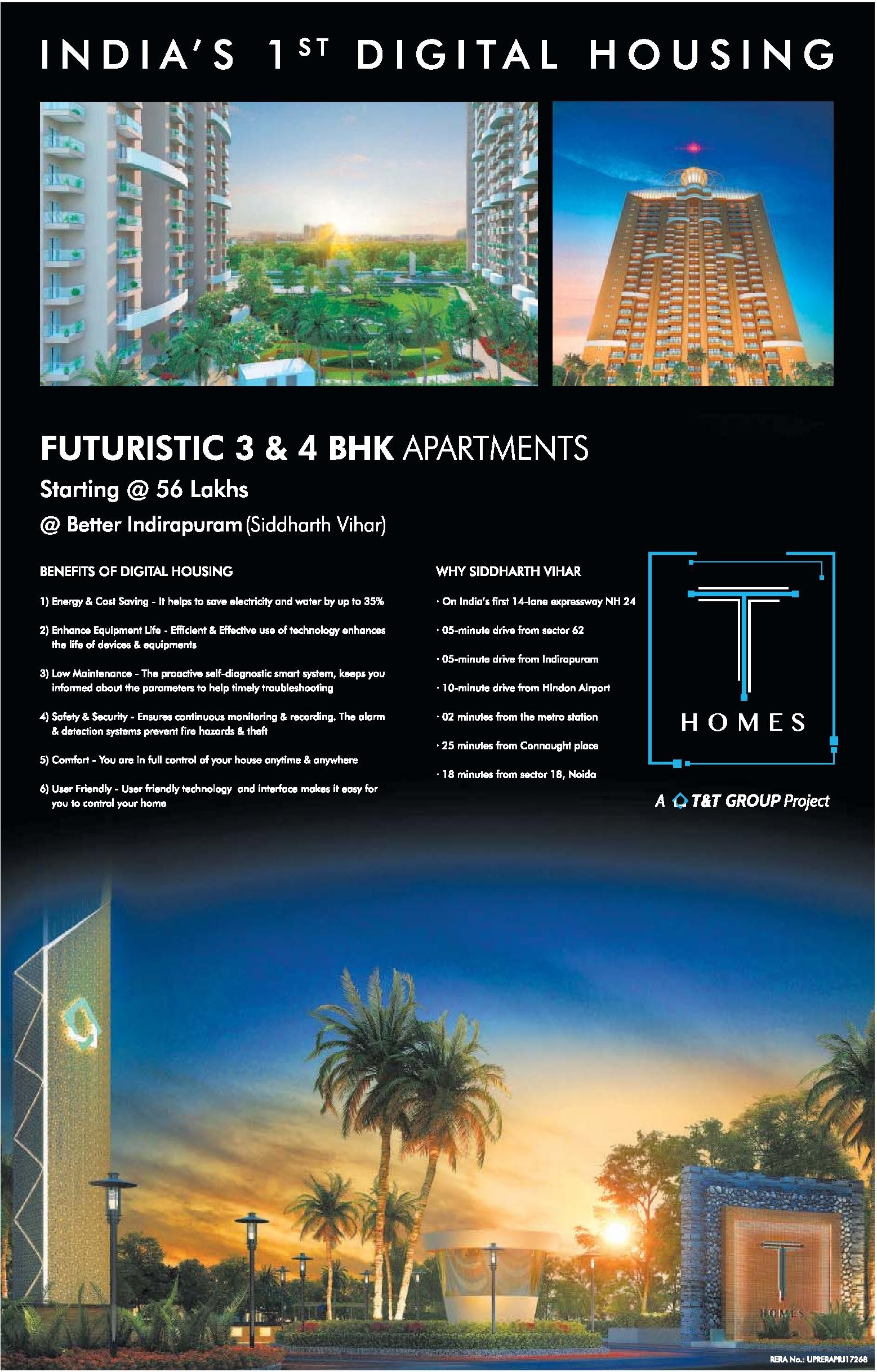 Book futuristic 3 & 4 bhk apartments @ Rs. 56 lakhs at T Homes in Ghaziabad Update