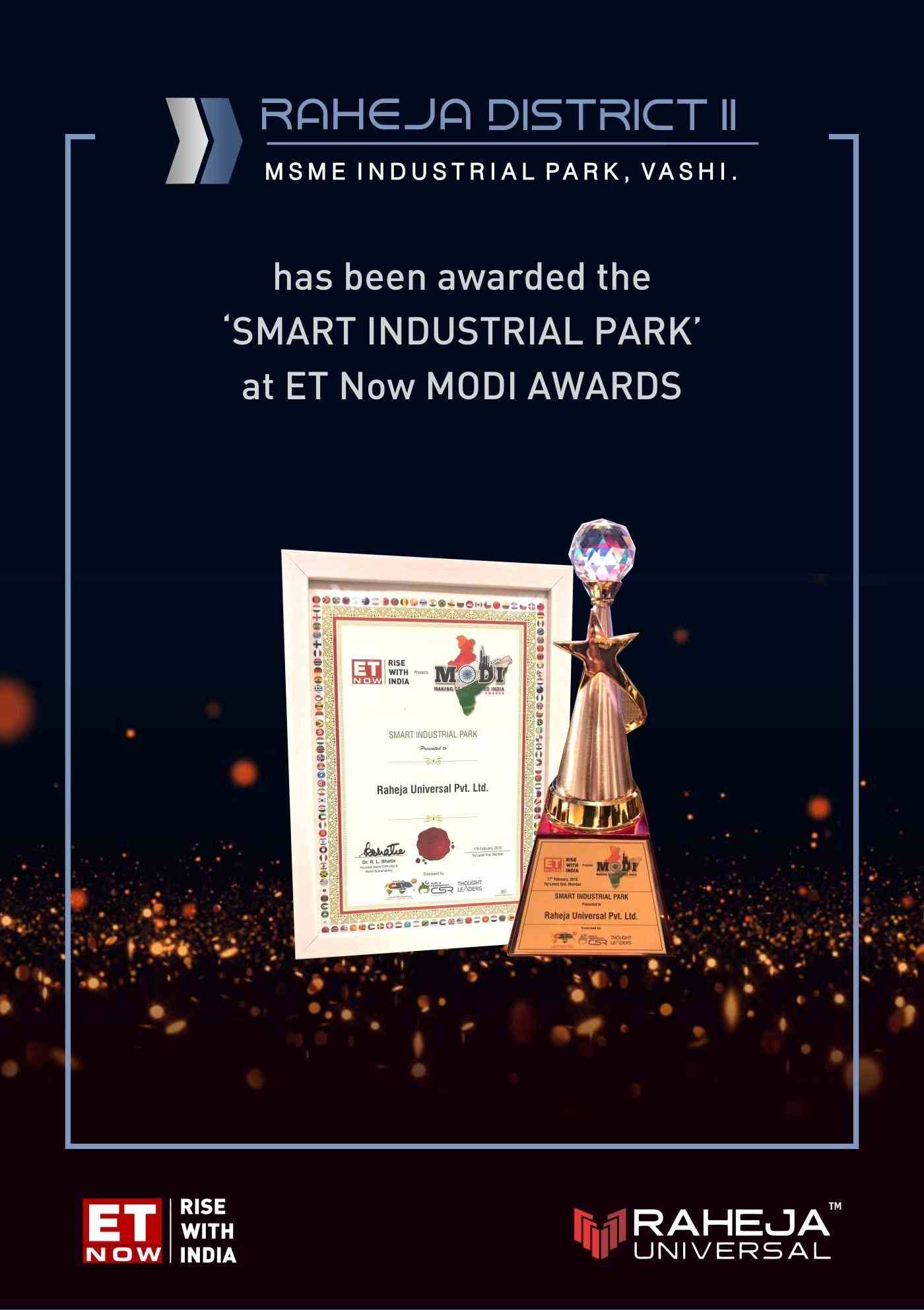 Raheja District II awarded Smart Industrial Park at ET Now MODI Awards Update