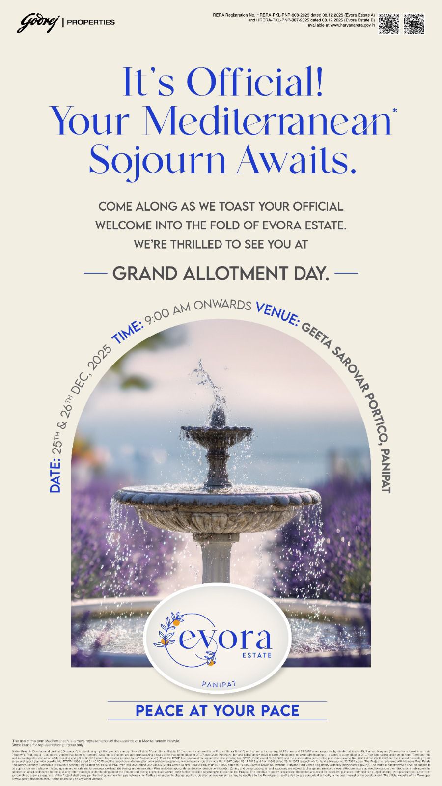 Discover Your Mediterranean Dream Home at Evora Estate, Panipat - Grand Allotment Day on Dec 25-26, 2025! Update