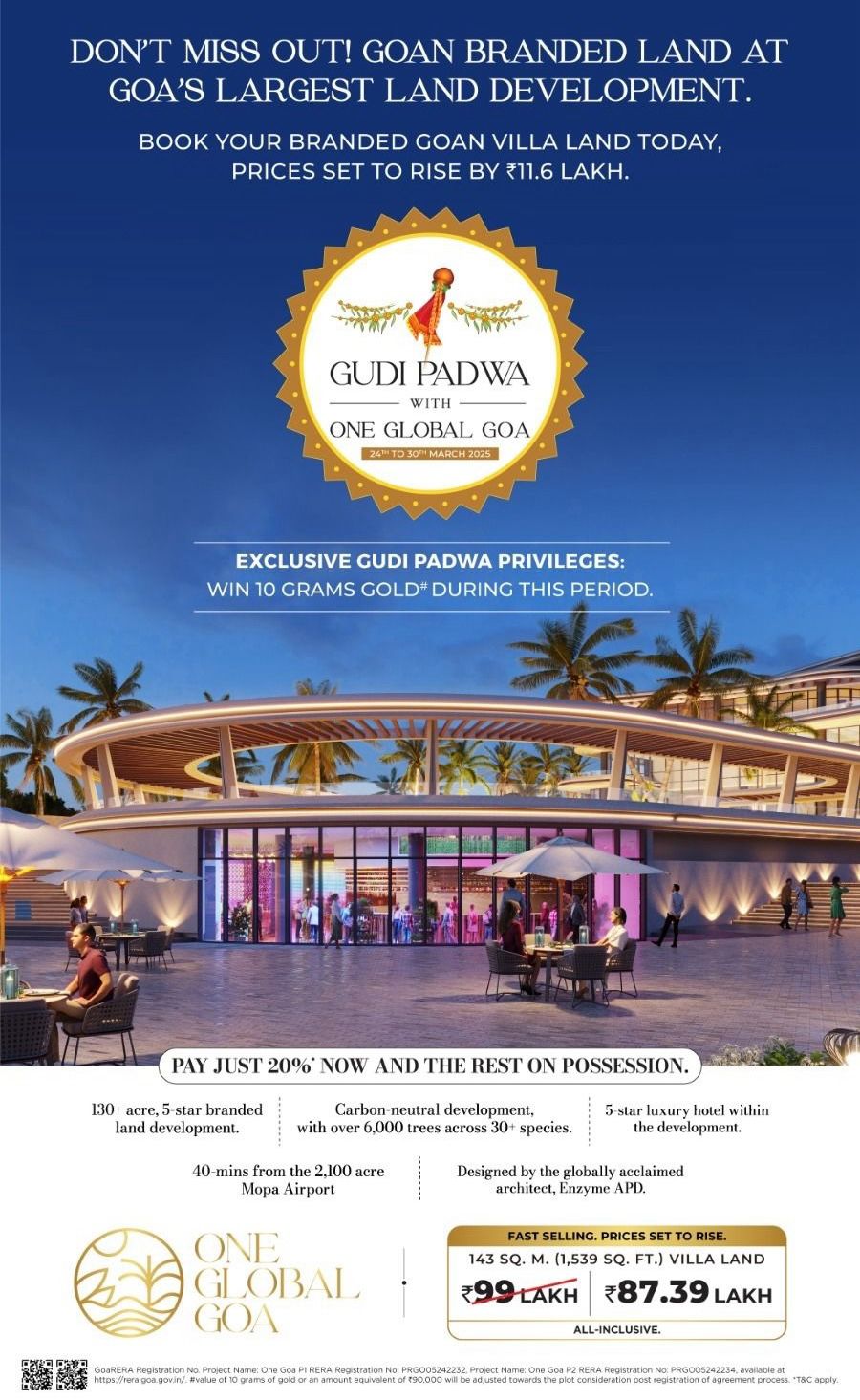 Limited Offer: Own Your Dream Villa Land at One Global Goa, Prices Set to Rise! Update