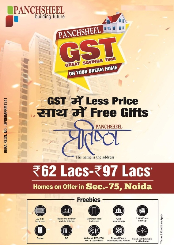 Homes offer with less price in GST and get free gifts at Panchsheel Pratishtha Update