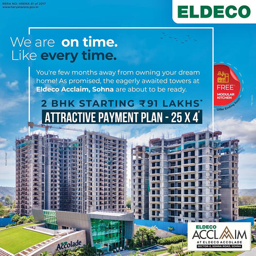 Book 2 BHK Apartments Rs 91 Lac at Eldeco Acclaim, Sohna, Gurgaon Update
