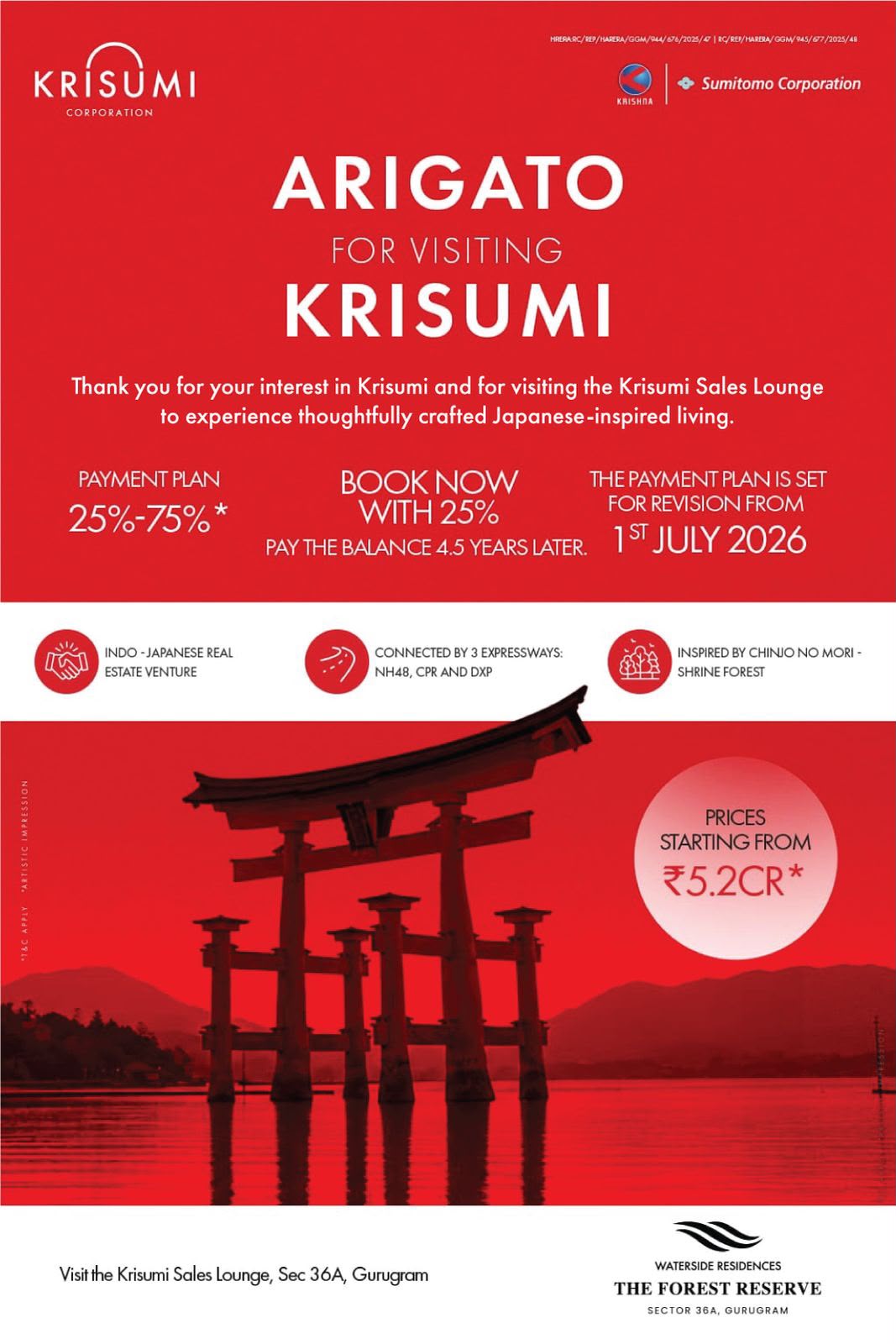 Secure Your Dream Home with 25% Booking || Don't Miss Out: Payment Plan Revision by July 2026 || Exclusive Japanese-Inspired Living at Krisumi Update