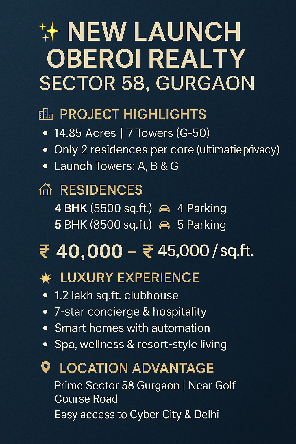 Discover Luxury Living in Oberoi Realty's New Launch || Invest in Prime Gurgaon's New Landmark || Experience Ultimate Privacy at Oberoi Realty Update