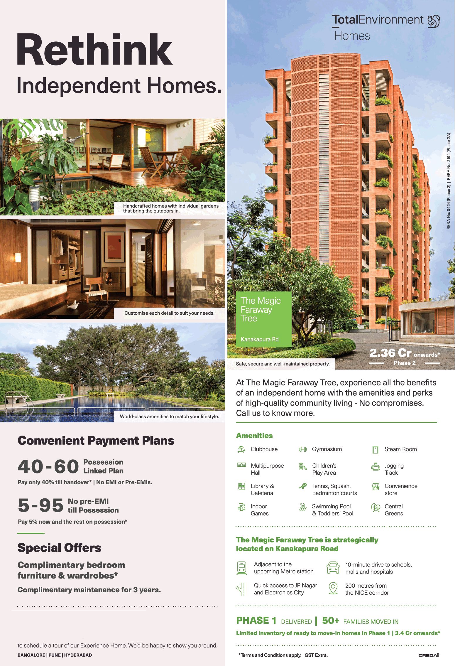 Limited inventory of ready to move-in homes in phase 1 Rs 3.4 Cr onwards at Total Environment The Magic Faraway Tree, Bangalore Update