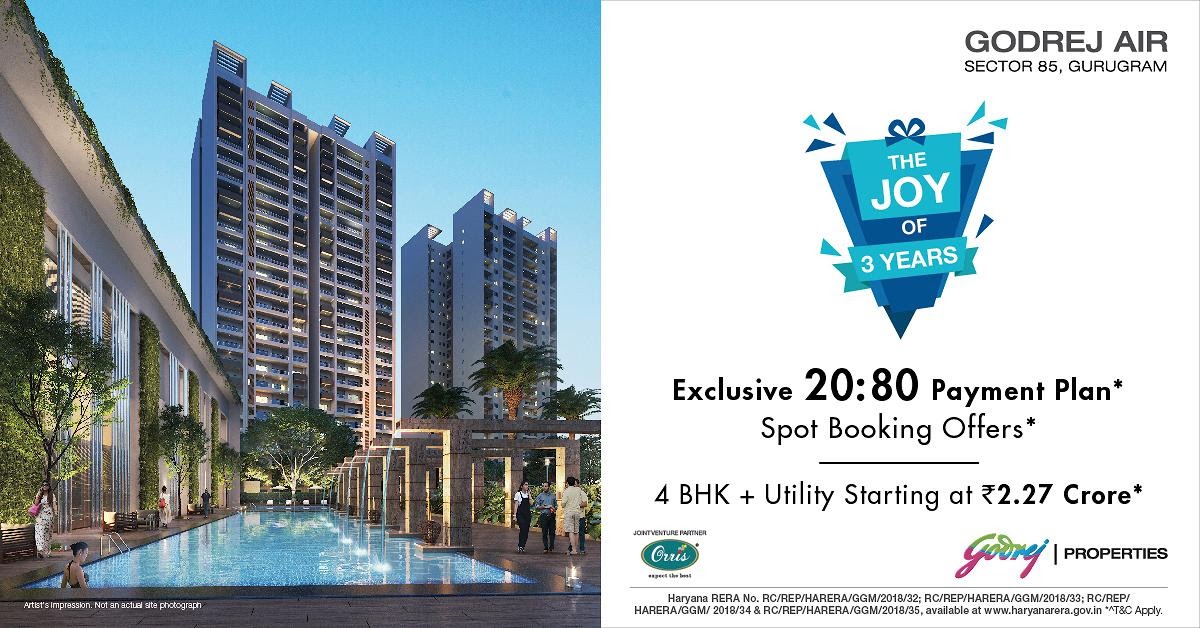 Exclusive 20:80 payment plan, spot booking offers at Godrej Air in Gurgaon Update