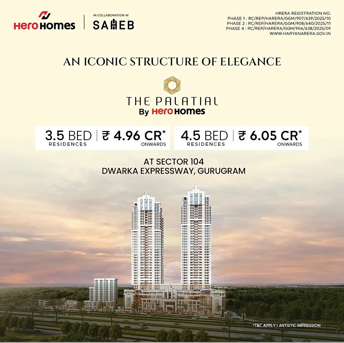 Experience Elegance at The Palatial by Hero Homes, Sector 104, Dwarka Expressway, Gurugram from ₹ 4.96 CR Update