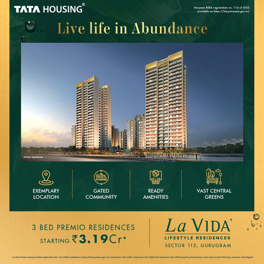 Come home to a comfortable lifestyle at Tata La Vida in Sector 113, Gurgaon Update