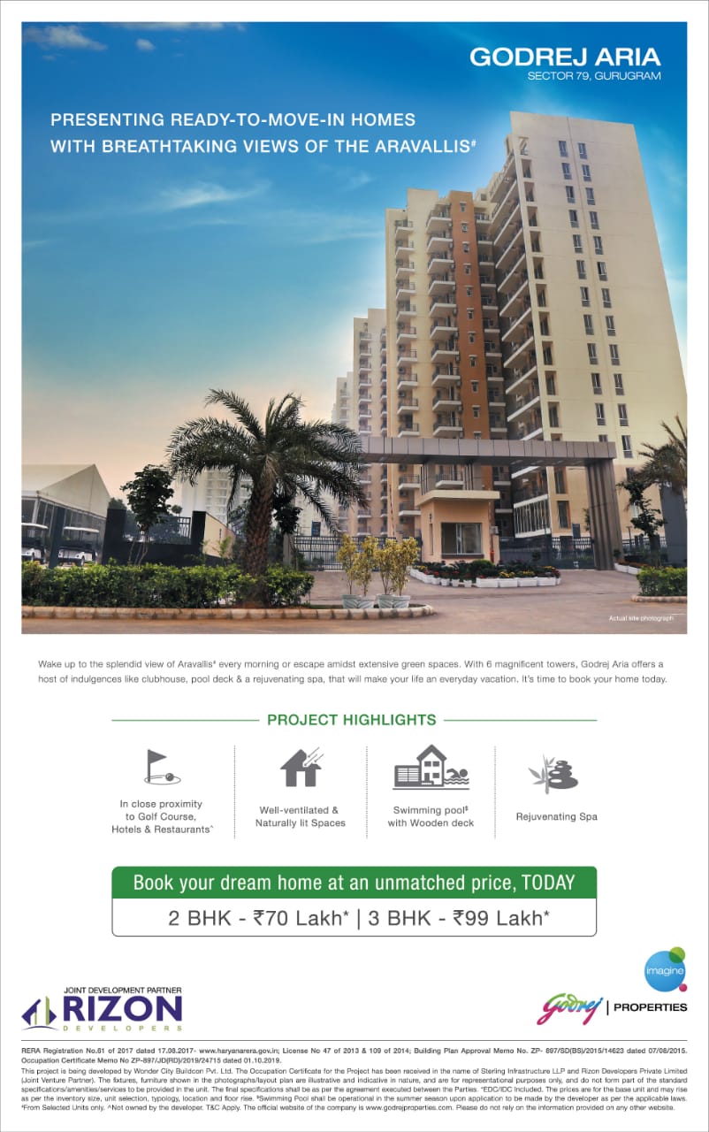 Presenting ready-to-move-in homes with breathtaking views at Godrej Aria, Gurgaon Update