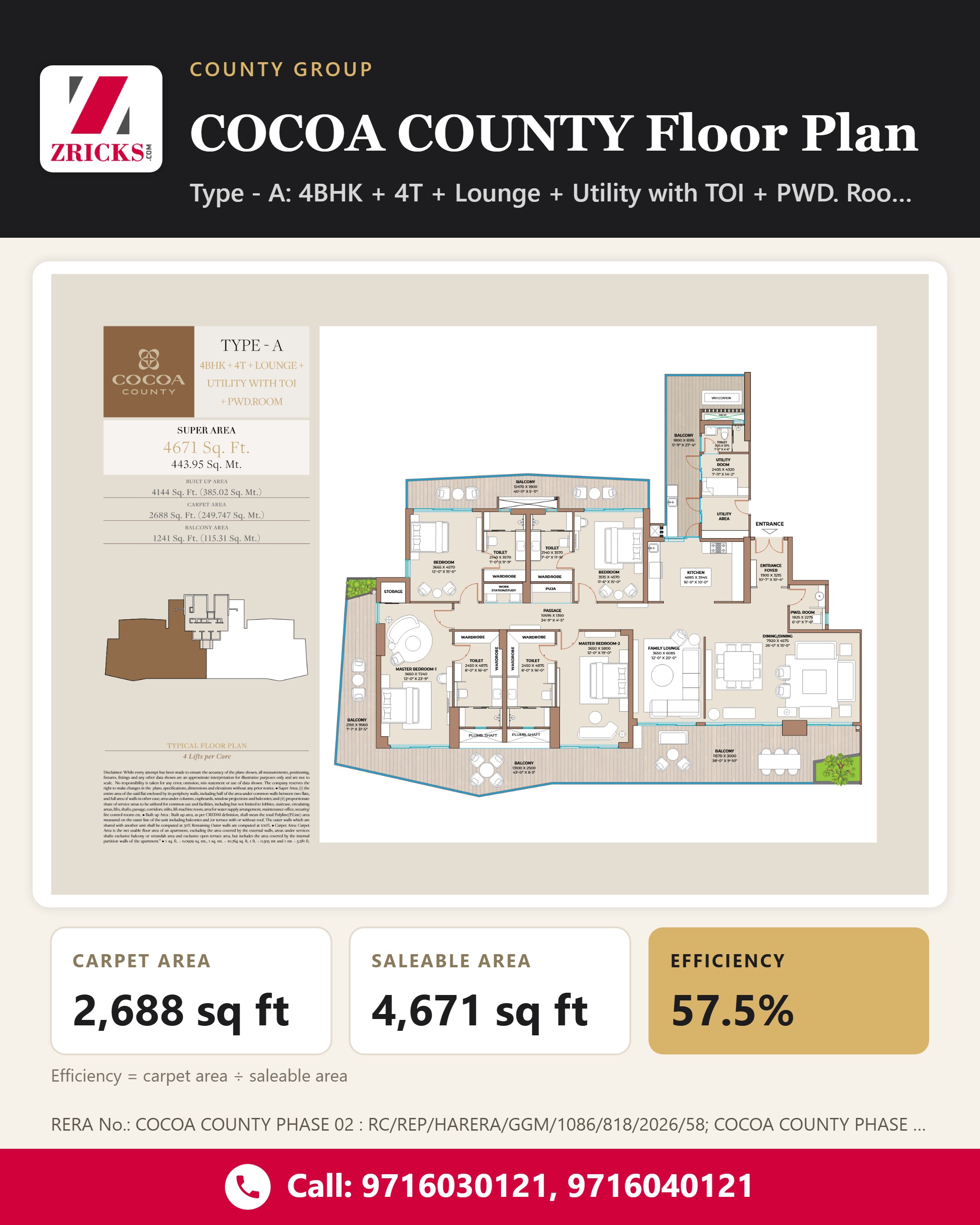 COCOA COUNTY Floor Plan: Type A 4 BHK (4,671 sq ft) Update
