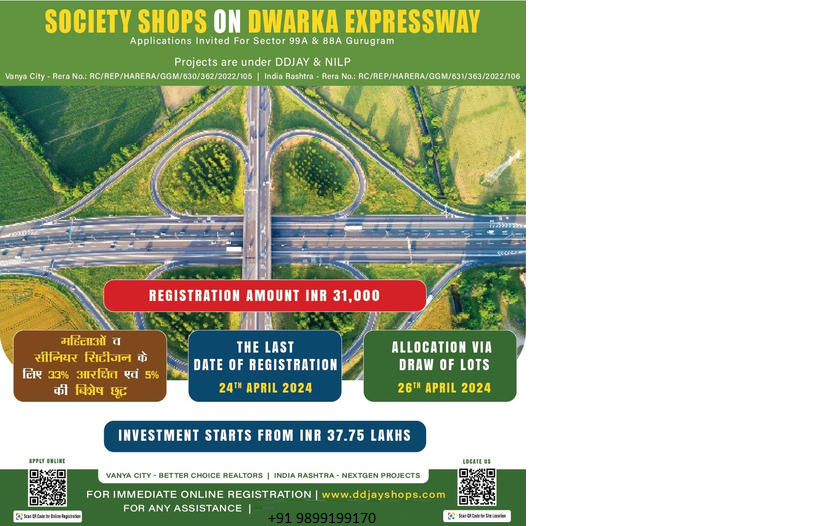 New Retail Horizons: Society Shops on Dwarka Expressway Invite Applications in Sector 99A & 88A, Gurugram Update