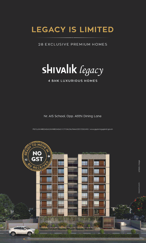 Book 4 BHK luxurious homes at Shivalik Legacy in Bodakdev, Ahmedabad Update