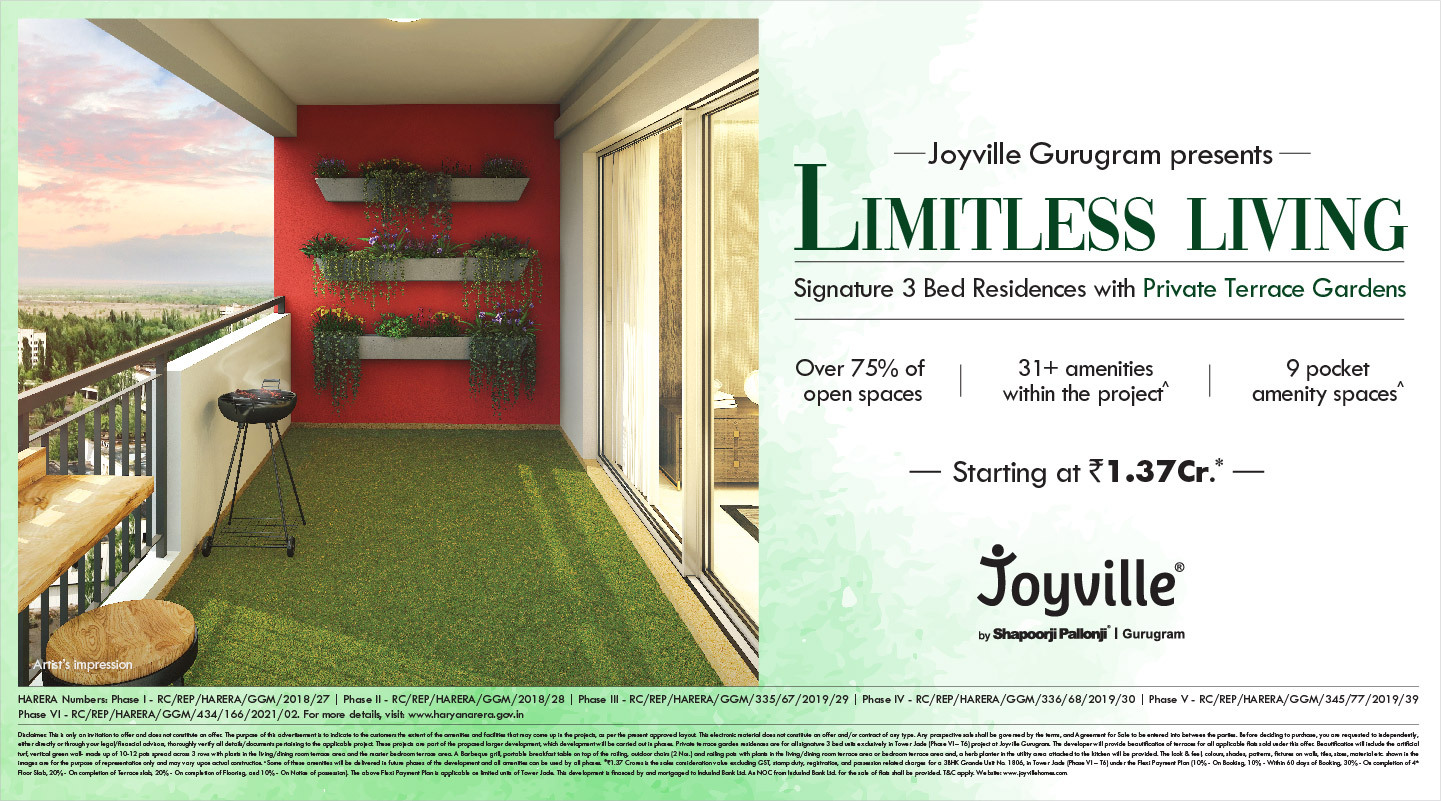 Signature 3 bed residences with private terrace gardens at Shapoorji Pallonji Joyville in Sec 102, Gurgaon Update