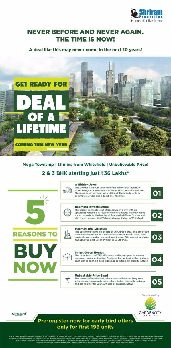 Get ready for deal of a lifetime coming this new year at Shriram Properties Update