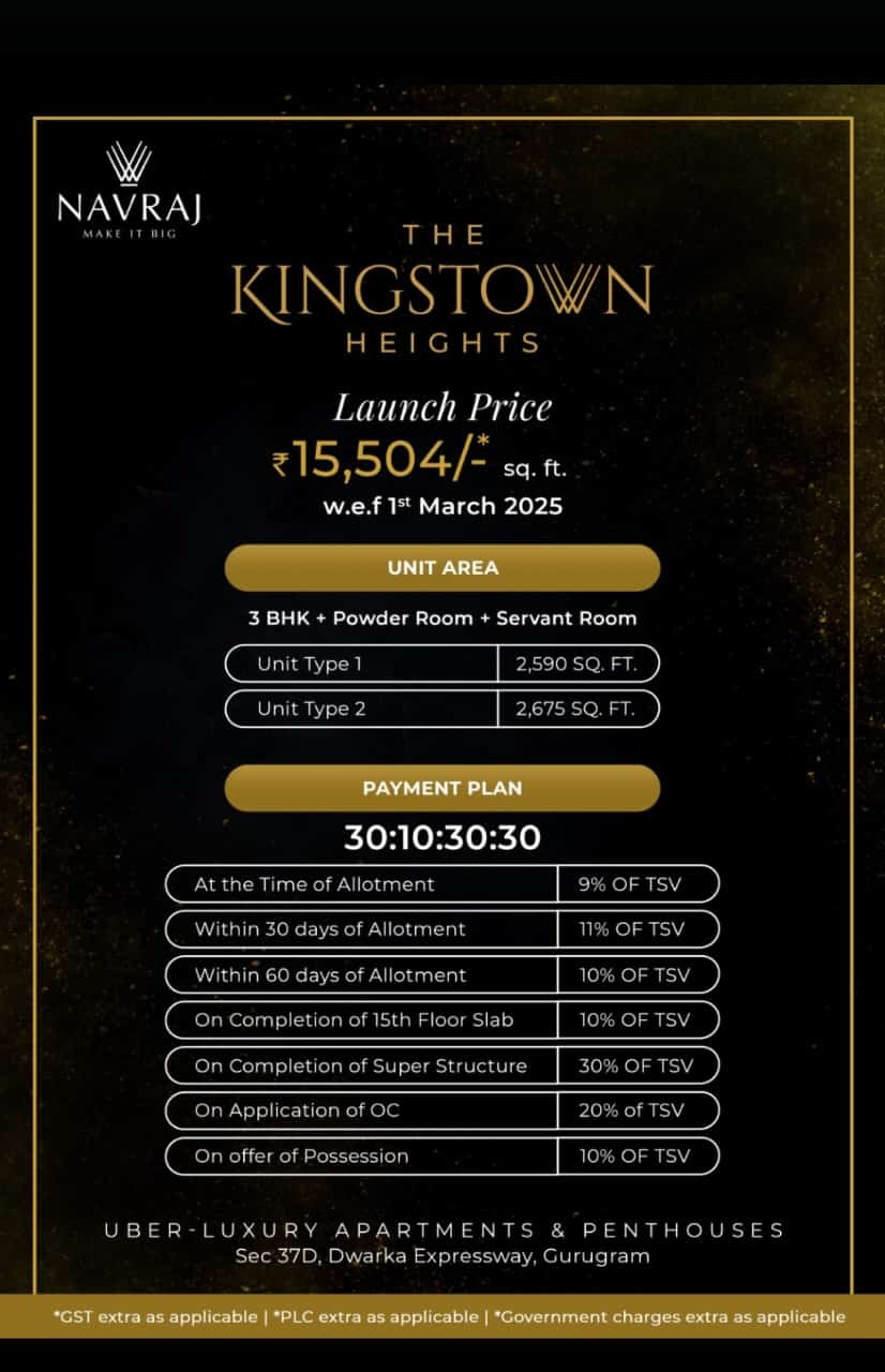 Discover The Kingstown Heights by Navraj, Gurugram - Starting at ₹15,504/sq. ft. Update